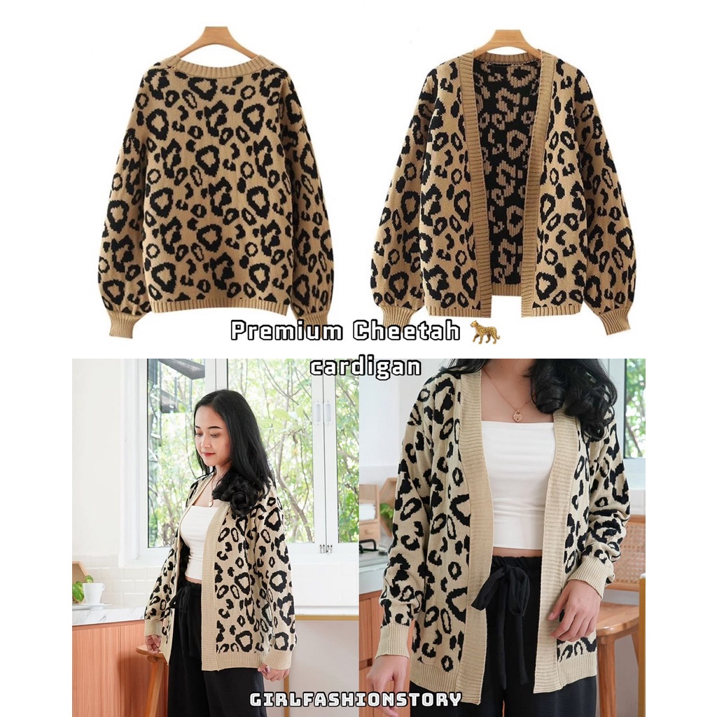 BEFAST - ZFS OOTD Wanita Cardigan KATHY / RJT PREMIUM CHEETAH CARDIGAN / Cardigan Rajut Cewe / Outer Motif / Trendy / Cardigan Fashion Wanita Remaja / Keluaran Terbaru 2022 / Termurah / Outfit Remaja Wanita