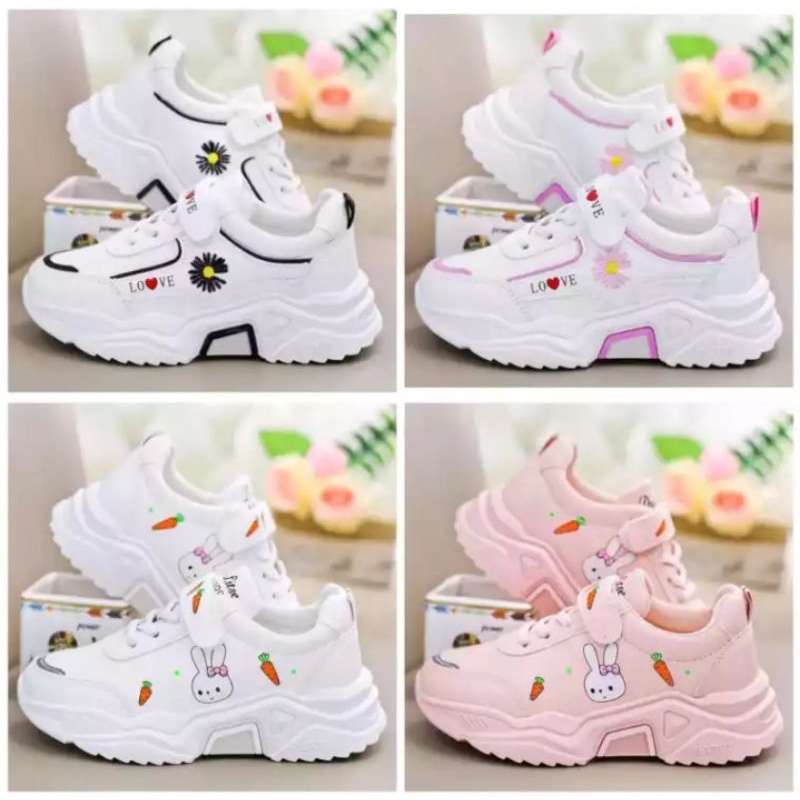 Sepatu Sneaker Anak Perempuan Jintu Korea rabbit & Flower love NEW