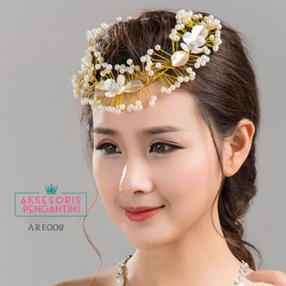 [READY STOCK] HEADPIECE PENGANTIN AKSESORIS RAMBUT HAIRBAND TIARA GOLD ARE002