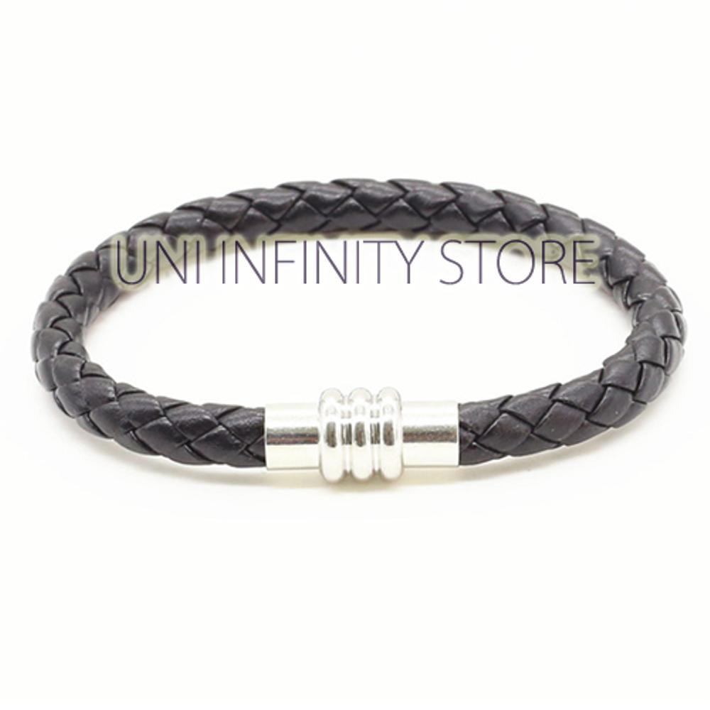 JWLB0137 Gelang Kulit Hitam Tali Anyam Magnet Simple Pria Wanita Cowok Cewek Unisex  Magnetic Black