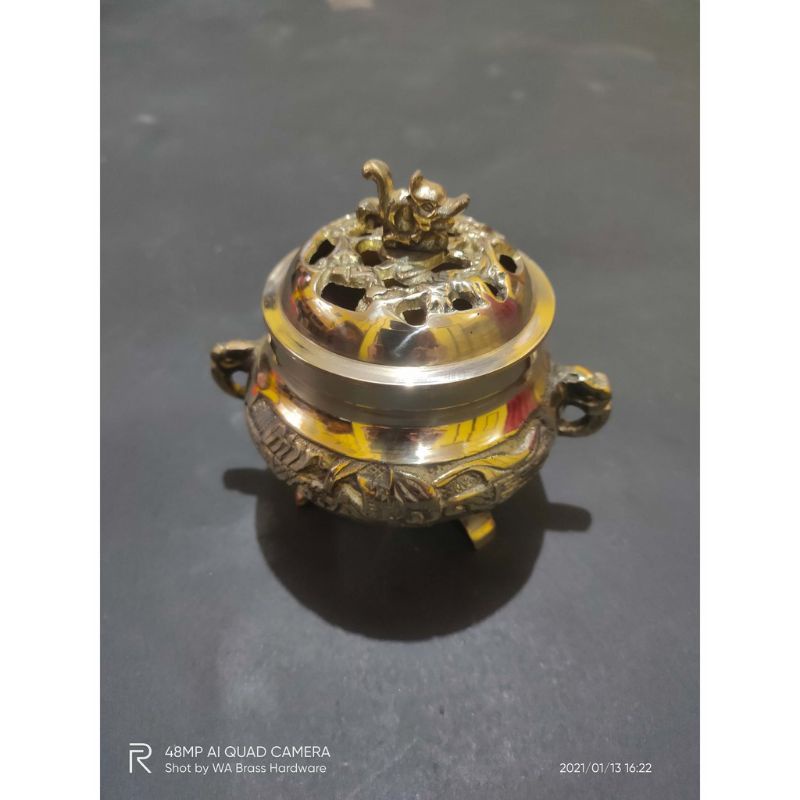 Hiolo Tempat Dupa Buhur Kemenyan Kuningan - Bokor Hio Lo Kuningan Ada Tutup