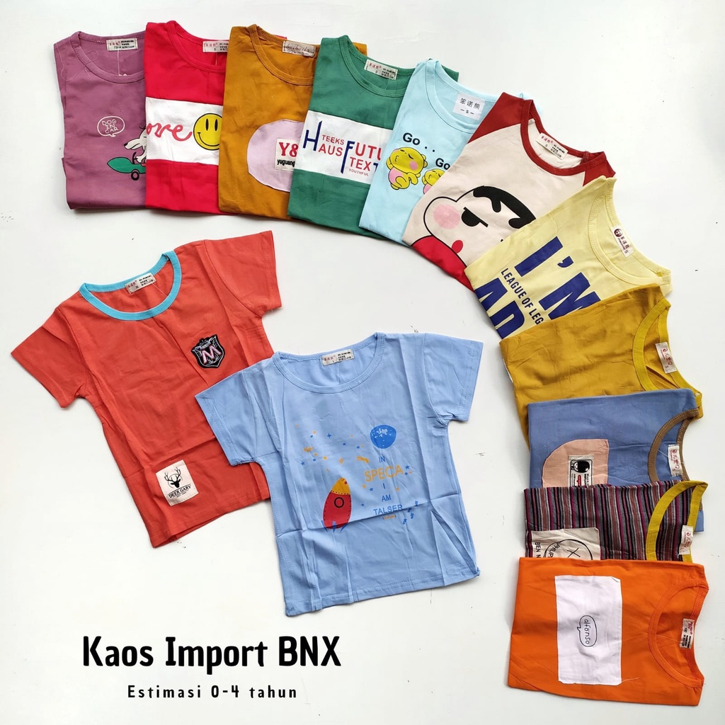 Baju Kaos Atasan Import Anak Cowok Laki Laki 0 - 4 Tahun Mix 8 Motif dan Warna