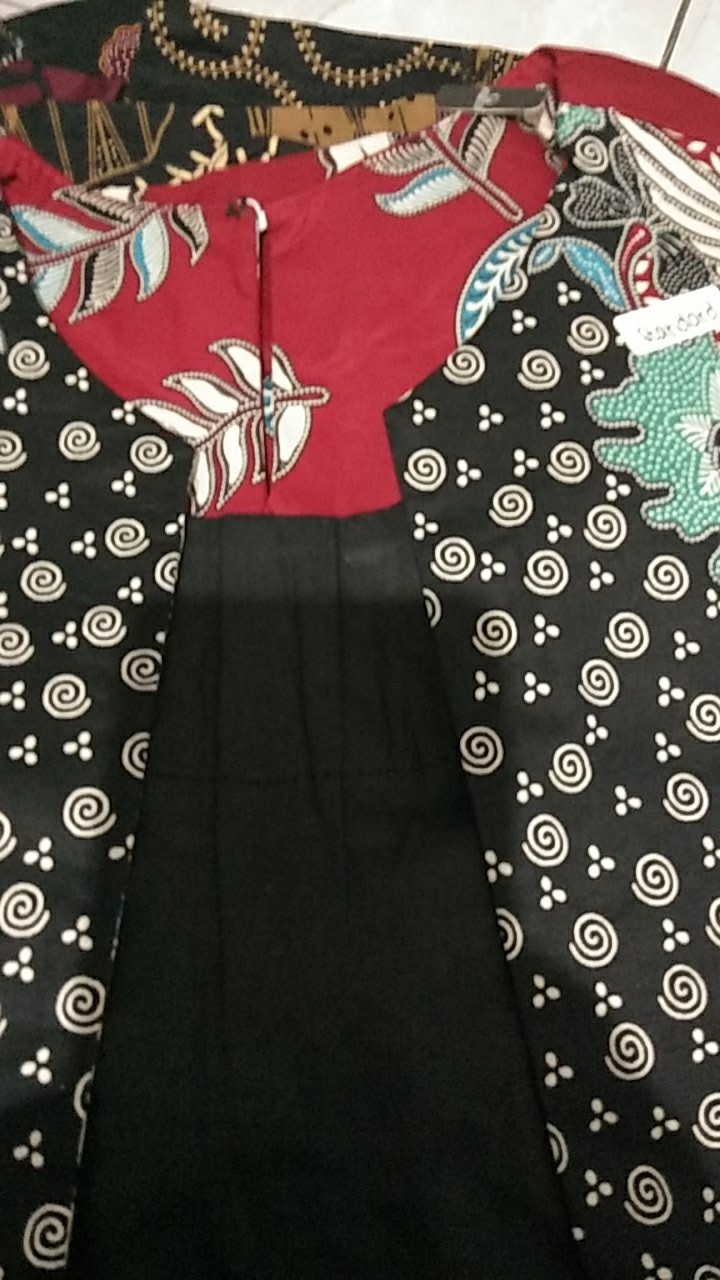 Atasan Blouse Batik Wanita Lengan Panjang Warna Navy Bahan Katun Stretch, 242 Aon#