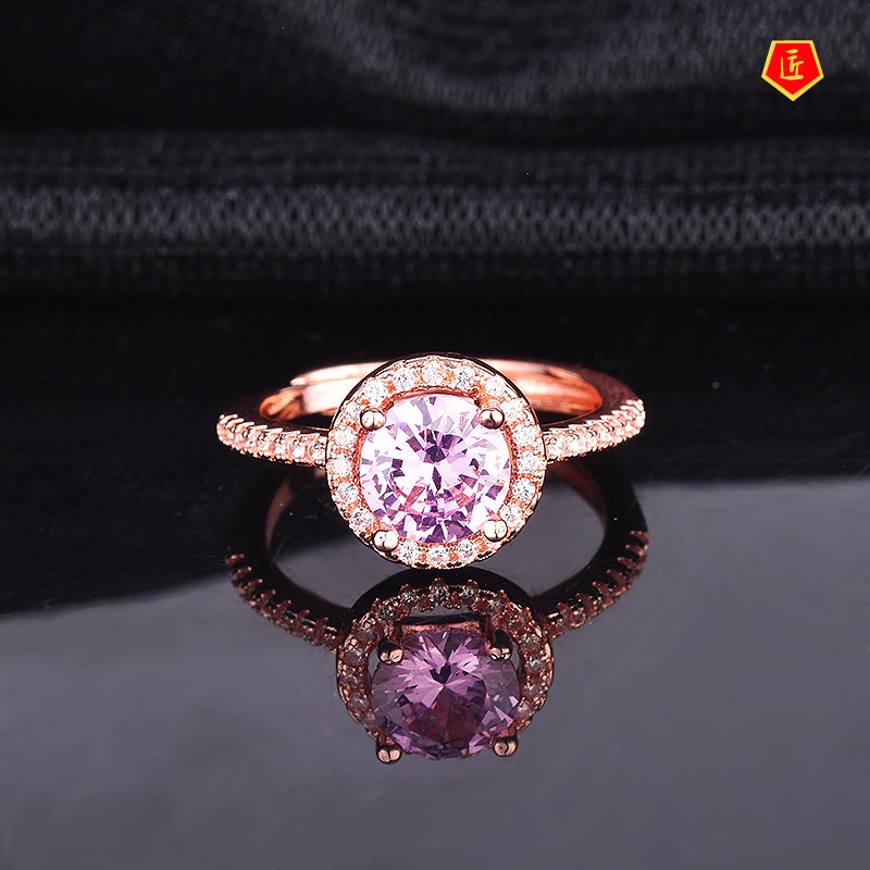 [Ready Stock]Fashion Luxury 18K Rose Gold Pink Crystal Ring