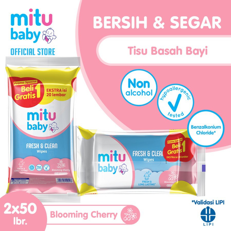 Mitu Baby Wipes Tisu Basah Tissue Antiseptic Ganti Popok Fresh & Clean Biru / Hijau / Ungu
