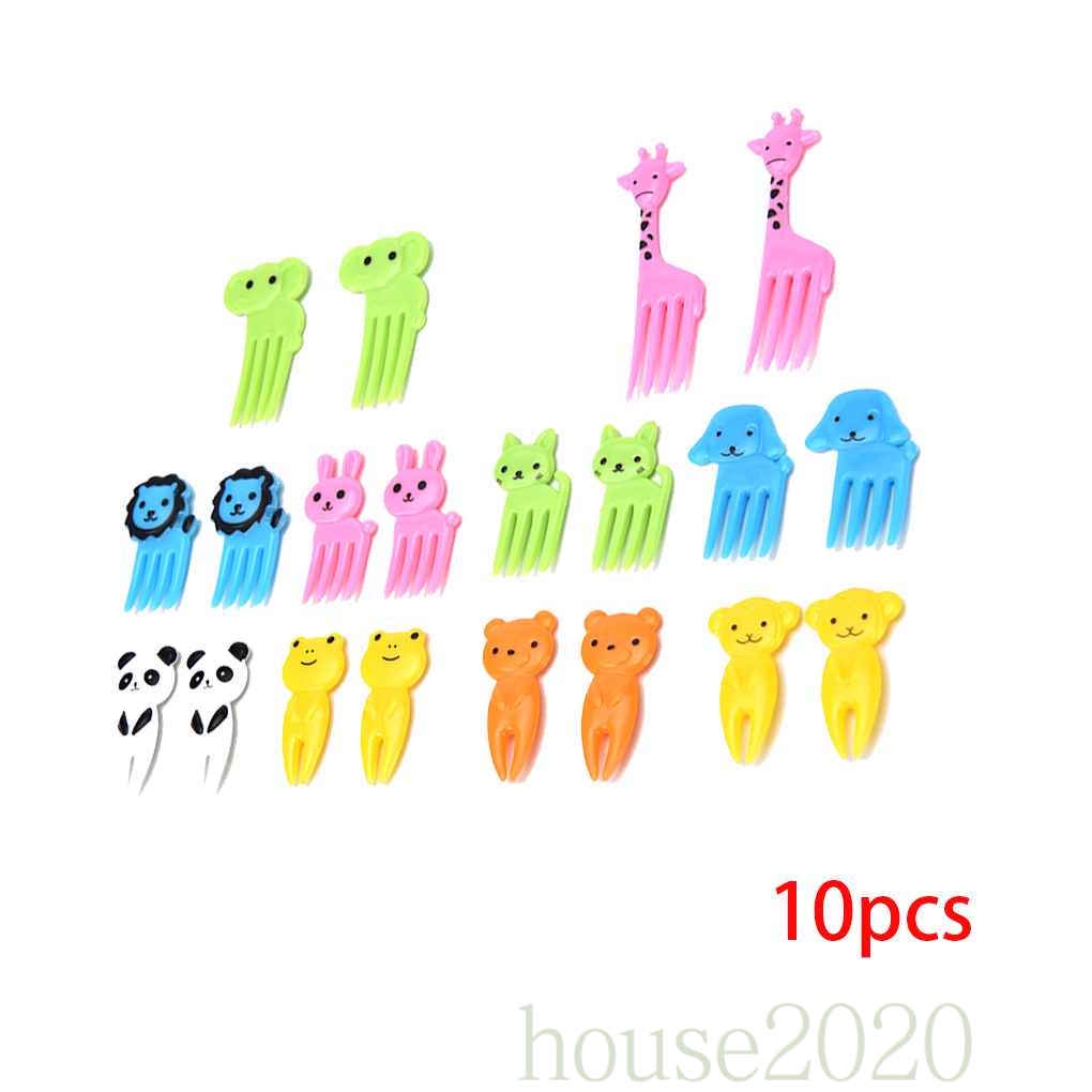 [house2020]10pcs Animal Fruit Fork Mini Cartoon Children Snack Cake Dessert Food Fruit Pick Toothpick Lunches Decor Random Color