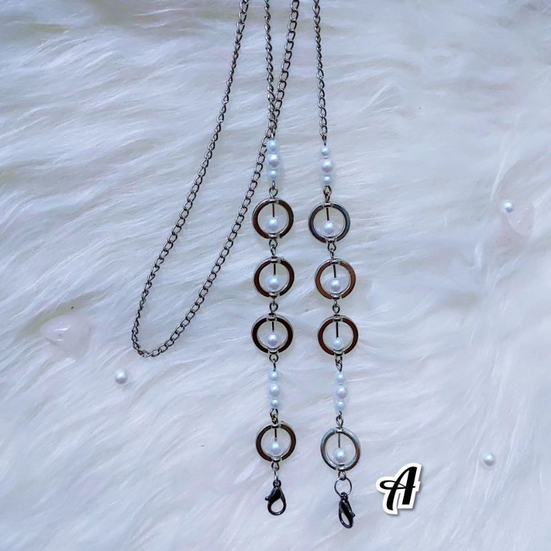 Strap Masker Rantai Mutiara Silver / Strap Masker Mutiara / Strap Masker Ring Pandora