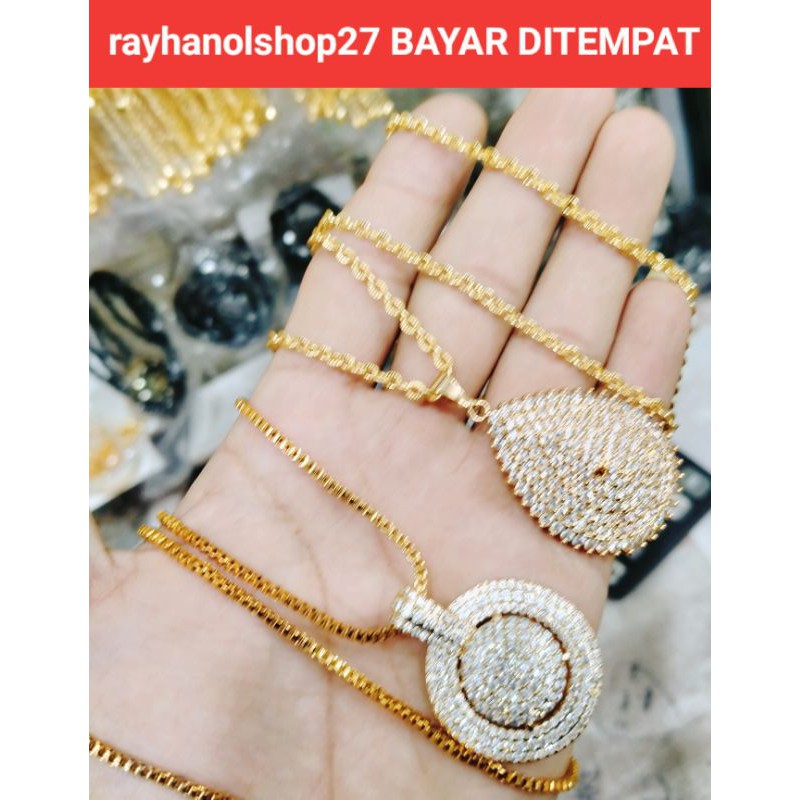 Set wanita dewasa Kalung besar 60cm liontin Jumbo full permata Cristal lapis emas