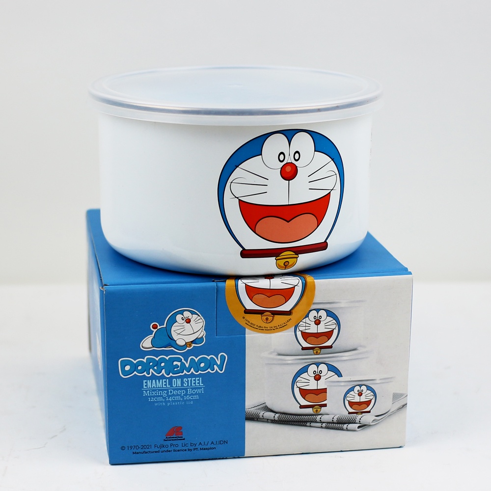 Mangkuk Enamel Maspion Mixing Deep Bowl set isi 3 pcs Doraemon