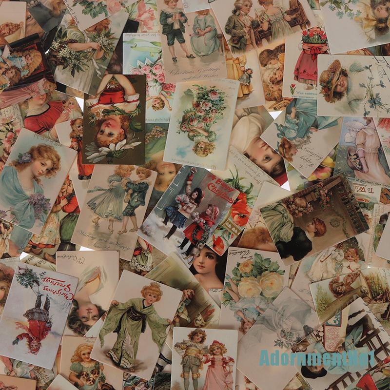 (Adornmentno1) 100pcs / Kotak Kertas Kraft Vintage Motif Cerita Untuk Scrapbook / Diary