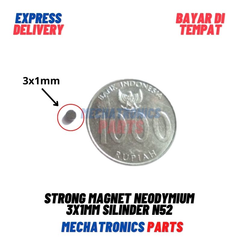 STRONG MAGNET NEODYMIUM 3x1mm SILINDER DIA 3 TEBAL 1 mm N52 DISC 3x1