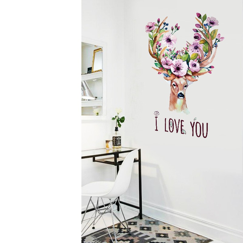 Reliza Wall Sticker Flowers Deer Kepala Rusa Stiker Dinding LDR