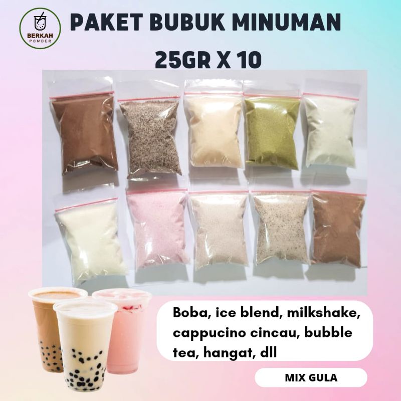 

PAKET bubuk minuman 25 gr x 10 Aneka Rasa Boba Bubble drink Bubble Tea 25gr x 10 Paket Tester Capcin