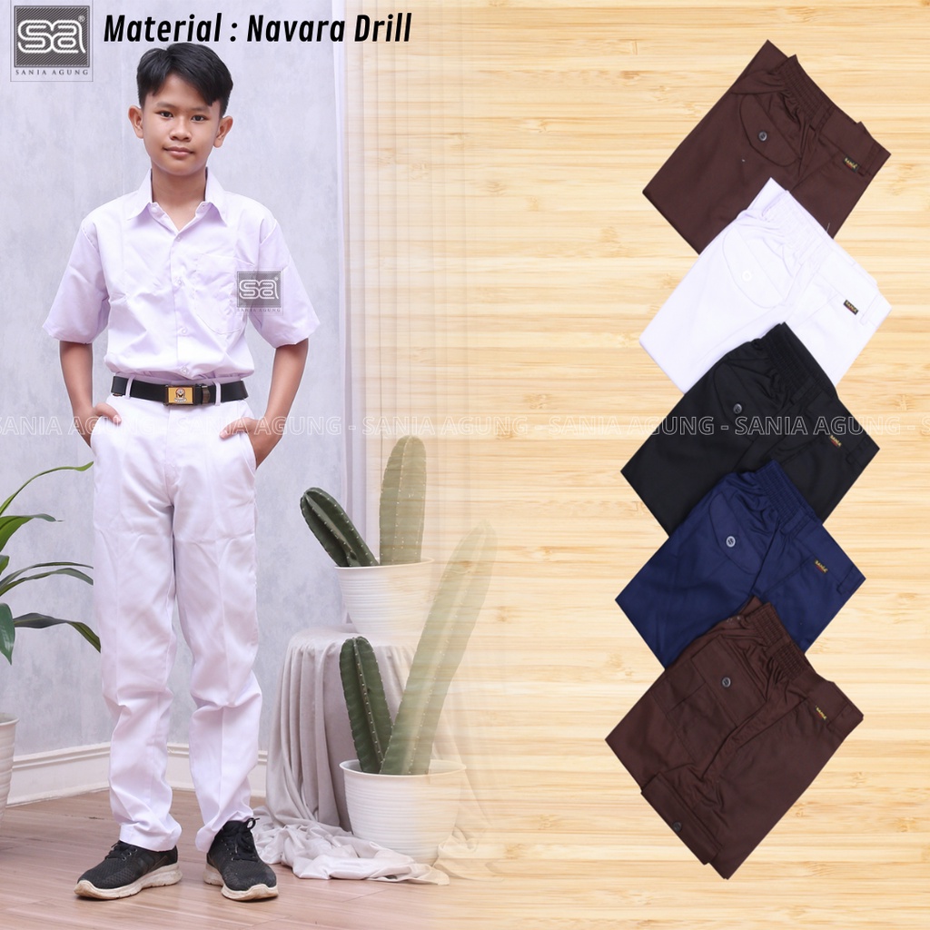 Seragam SMP MTS Bawahan Celana Panjang Putih Paspol Navara Drill - SANIA AGUNG