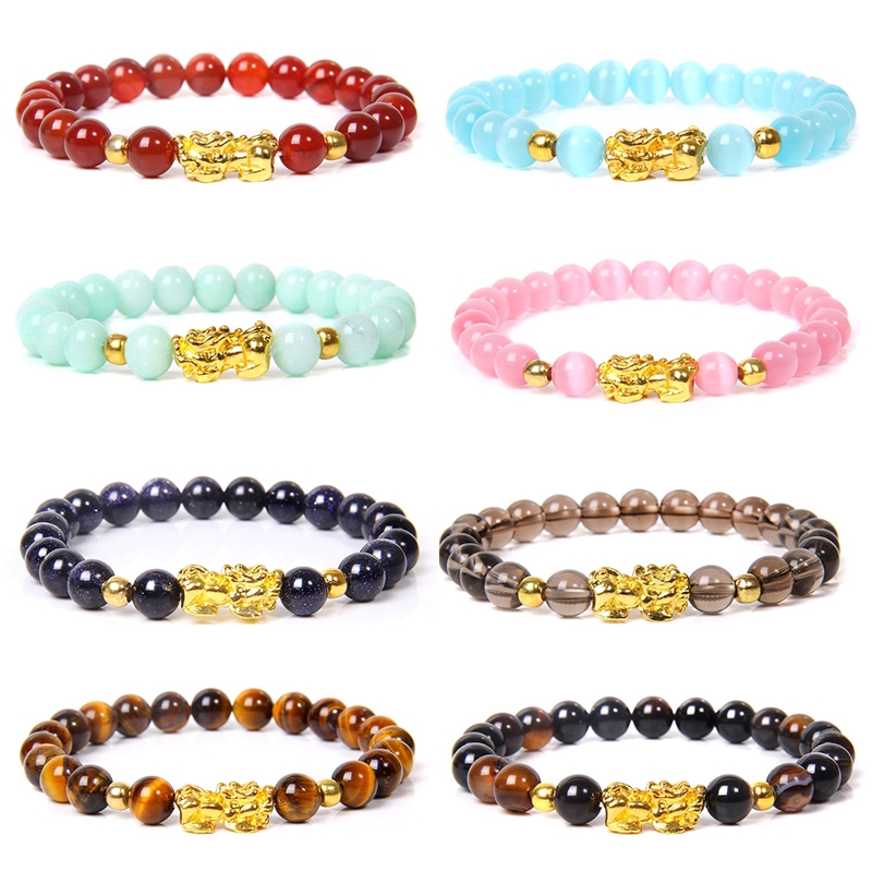 Unisex Wealth Feng Shui Obsidian Golden PIXIU Wealth Beads Bracelet Attract Wealth and Good Luck Jewelry Gift