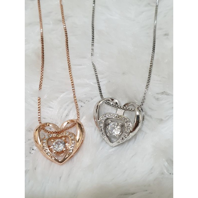 Kalung choker liontin hati batu zircon