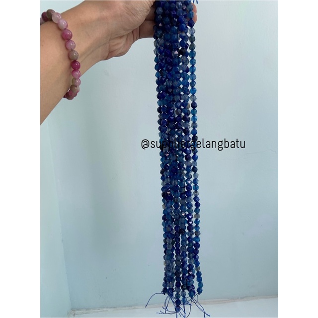 batu faceted hexagon 8mm giok biru natural cina bahan aksesoris akik