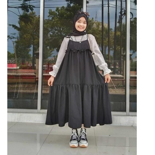 ready alyafa midi dress overall ruffle by hijab ootd