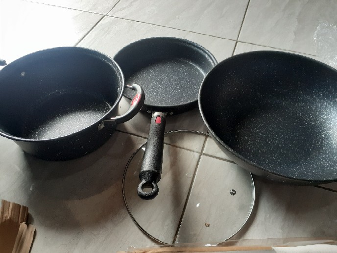 Gm Bear Panci Set 3 Pcs Marble Coating 1381 - Blaze Panci Set Black