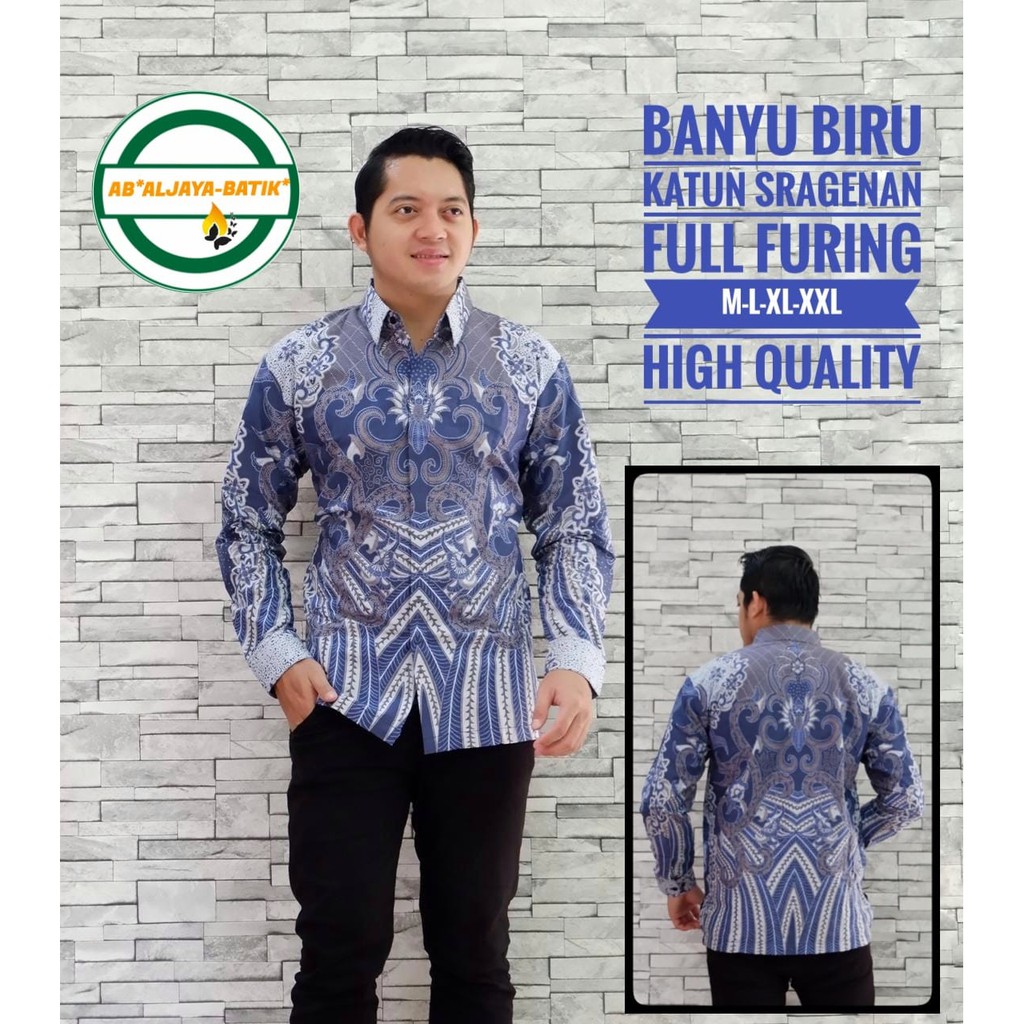 BANYU BIRU Kemeja Batik Pria Lengan Panjang Katun Halus FULL FURING Batik Aljaya