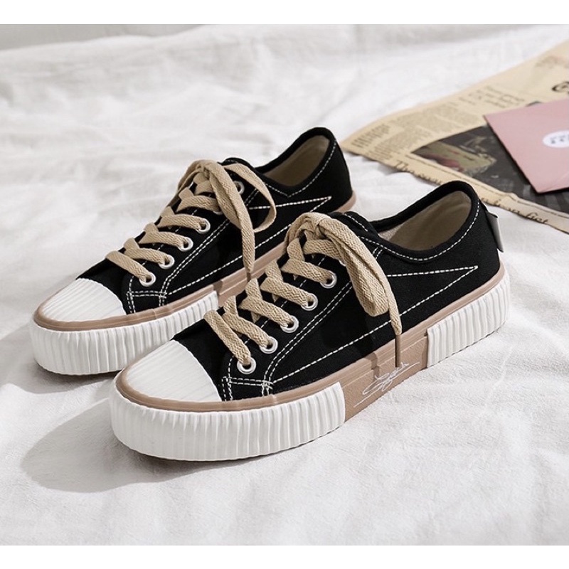 Sepatu Tali Canvas Wanita Import Korean Style Hyun Jae / Sepatu Sneakers Korea Kekinian Free Box Bisa COD