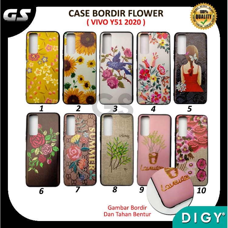 Case Bordir Flower VIVO Y11 Y12 Y12i Y17 Y20 Y20S Y12S Y51 2020 Y91 Y95 Y91C Y1S Y93 Timbul 3D Bunga