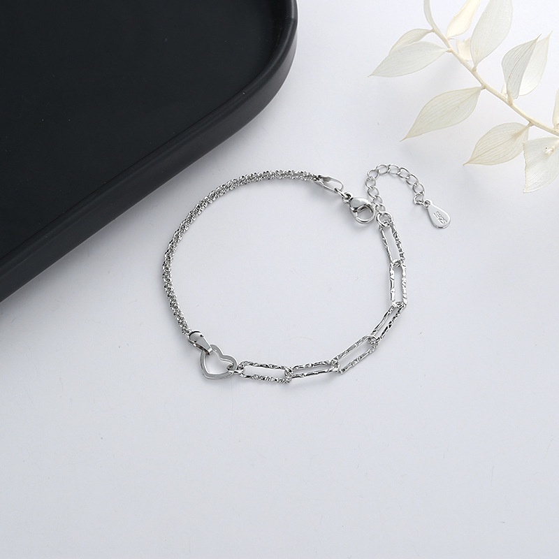 Elegant Heart Silver Bracelet Gelang Fashion Shiny Link Chain Adjustable Bracelets for Women Jewelry Party