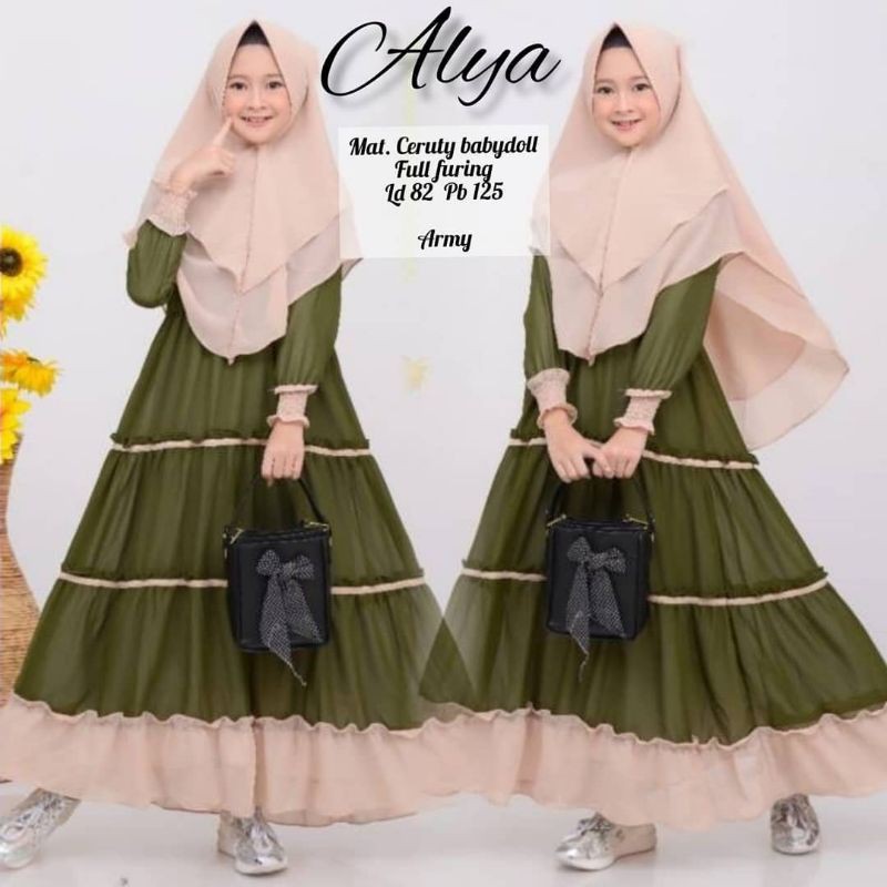 Baju Gamis Anak Tanggung Usia 10-14 Tahun / Alisya Syari Kids / Gamis Syari Anak Perempuan