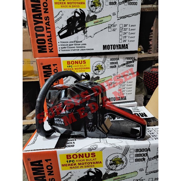 Chainsaw Senso Sinso Mesin Gergaji Kayu Motoyama 9900A Bar Baja Laser 22 inci