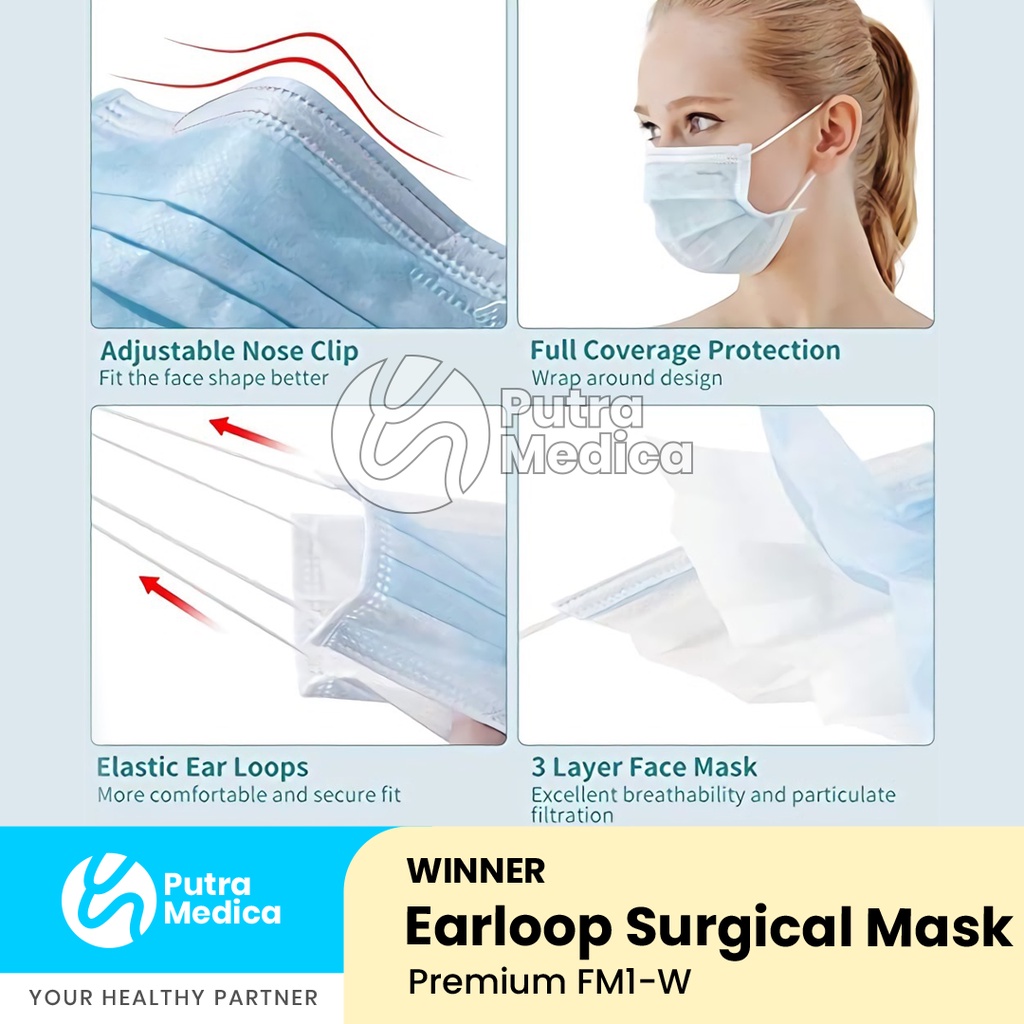 Winner Medical Premium Surgical Face Mask Earloop 3 Ply [Blue] – 1 Box / Masker Medis Penutup Hidung