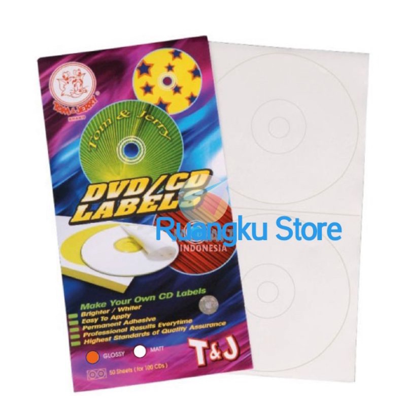 

Label Stiker Sticker CD DVD Chromo Glossy TOM & JERRY 100 Lembar