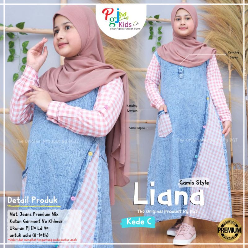 LIANA DRESS ANAK MUSLIMAH JEANS BY PGJ KIDS BTC