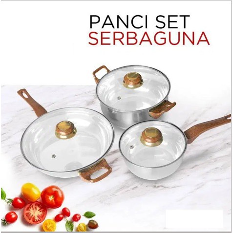 Panci Stainless Steel 6 in 1 Set Peralatan Masak Stainless
