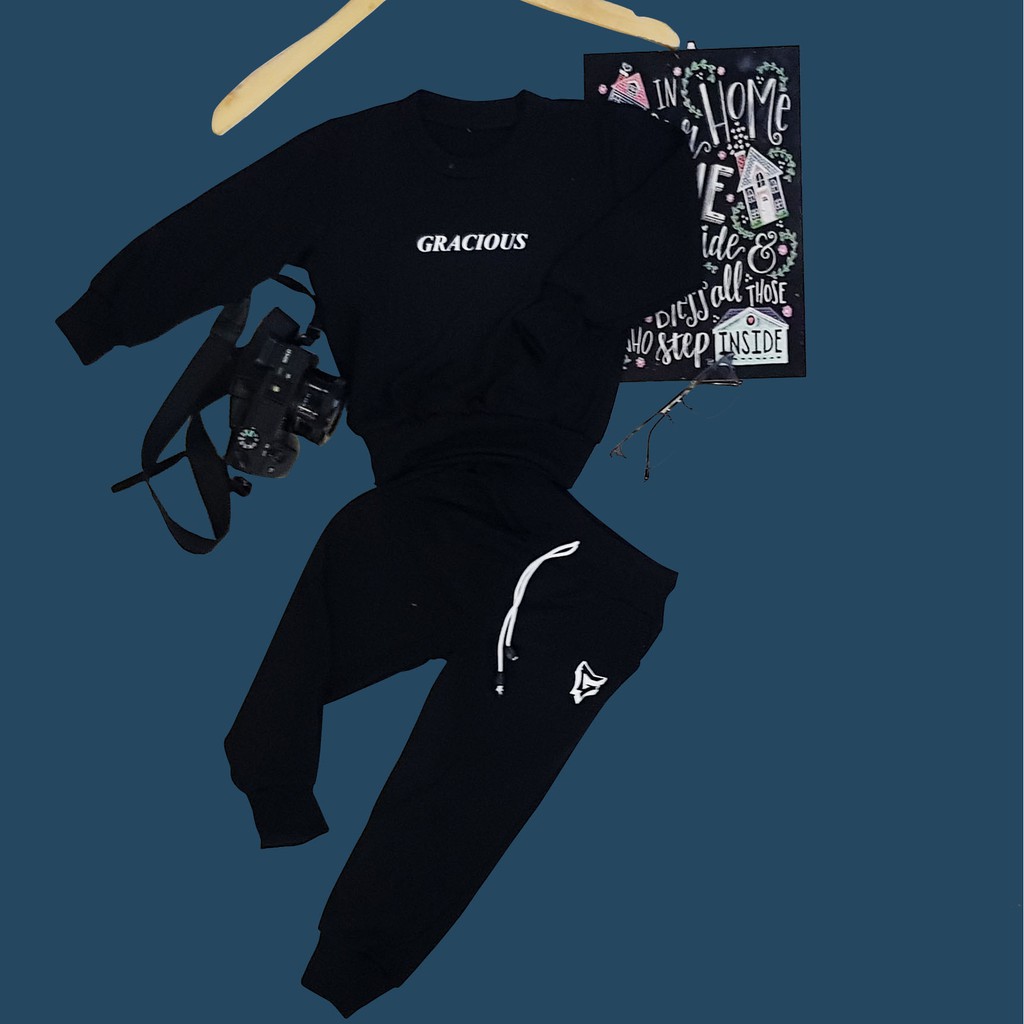 BAJU ANAK SETELAN SWEATER TRENING TRAINING JOGGER OLAHRAGA LAKILAKI/PEREMPUAN 2-12 thn-HITAM stelan