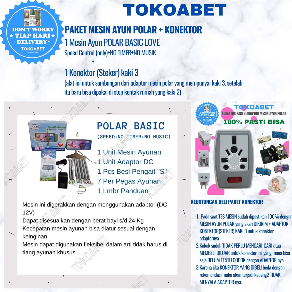 Paket Tiang Ayunan Karakter Elektrik Portable Mesin POMA Tiang POLAR Chrome Stainless TOKOABET