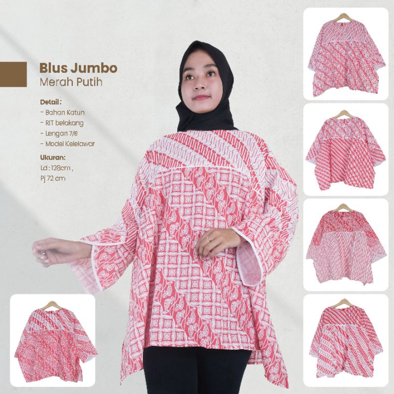 Blus Batik Merah Putih Size Jumbo - Naira Batik