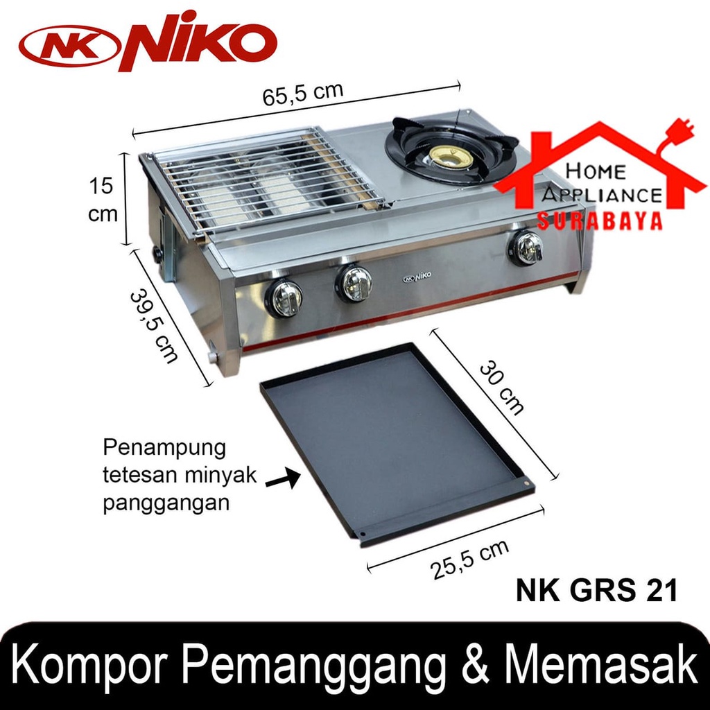 Kompor Gas LPG Pemanggang Panggang Sate Sosis Bakar 2 IN 1 Stainless Steel - Gas Stove Grill NIKO NK GRS21