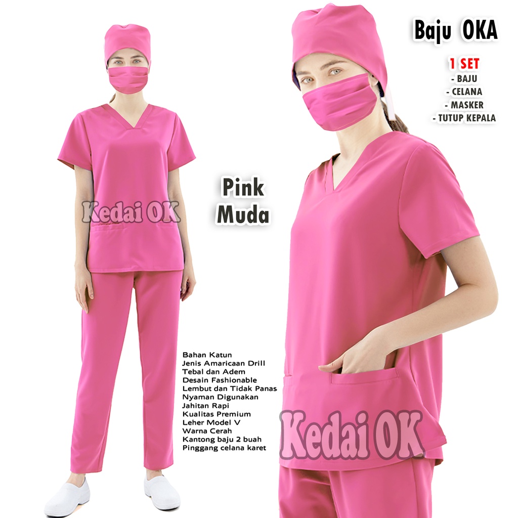 Baju Oka Leher V / Baju Jaga Dokter/perawat / Baju OK lengan pendek