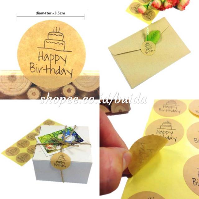 

Label Sticker Happy Birthday Cake Segel Kemasan Packaging Sealer Stiker Bungkus Kado Gift Kraft L46