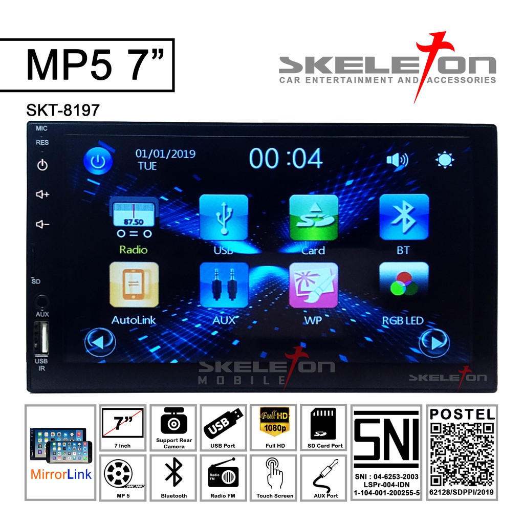 Head Unit Double DIN Skeleton SKT-8197 7&quot; Inch MP5 (Mirrorlink &amp; Bluetooth)
