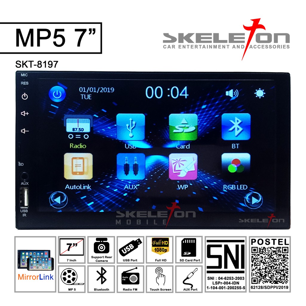 HEAD UNIT DOUBLEDIN MP5 MIRROLINK BLUETOOTH 7 INCH SKT-M8197