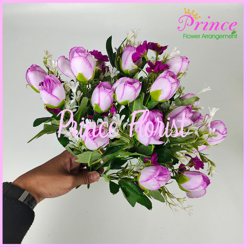 Bunga mawar mini Tulip cabang 5 - bunga mawar artificial Imitasi mawar tulip plastik untuk dekorasi pelaminan atau dekorasi wedding dekorasi kamar dan dekorasi rumah