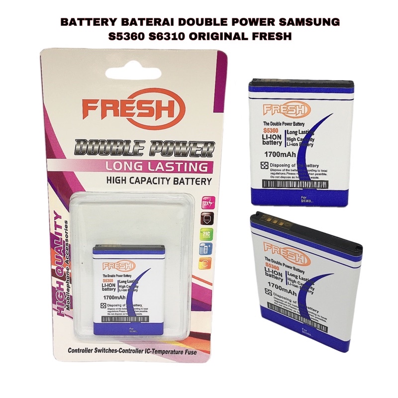 BATTERY BATERAI DOUBLE POWER SAMSUNG S5360 S6310 ORIGINAL FRESH