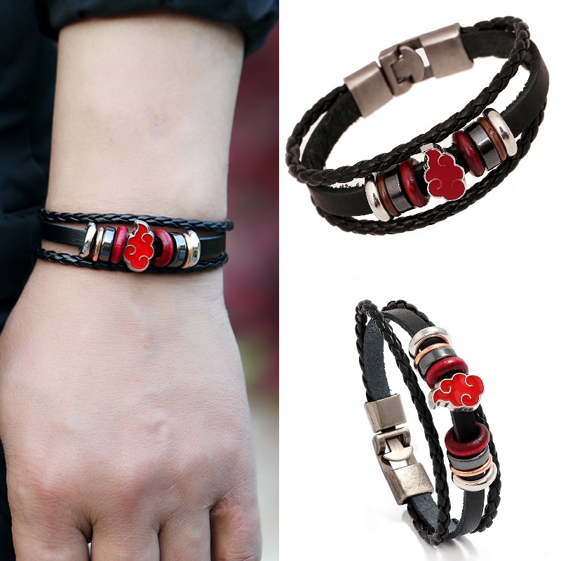 Gelang Bahan Kulit Desain Anime Naruto Warna Merah Untuk Pria Dan Wanita