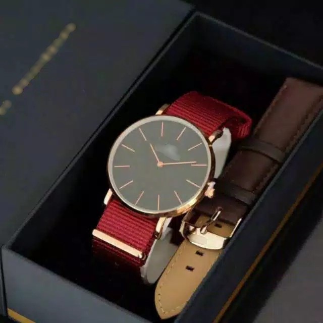 JAM TANGAN PRIA WANITA WD KANVAS PETITE PAKET TALI KULIT || JAM TANGAN FASHION MURAH WD CEWEK COWOK PASANGAN COUPLE