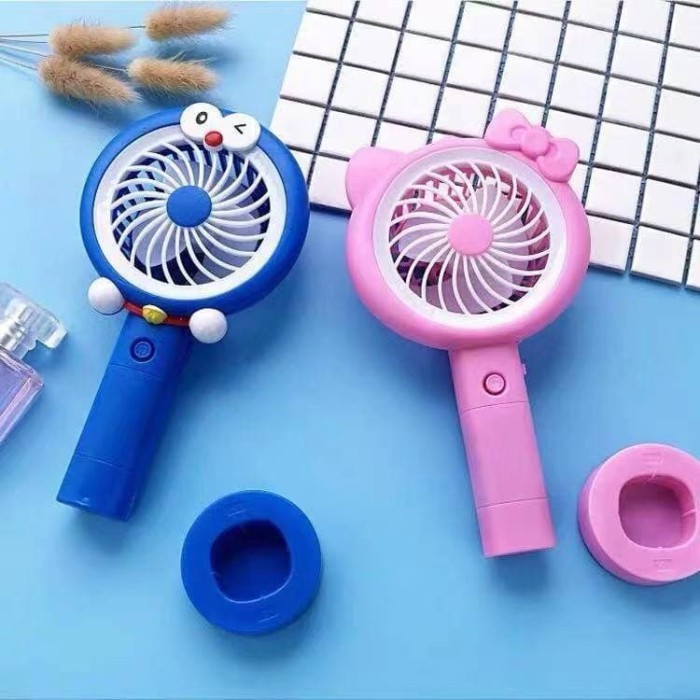 Kipas Angin Tangan Stand Portable Karakter LED SX-109 Mini Handy Fan Character Hello Kitty Doraemon Rechargeable