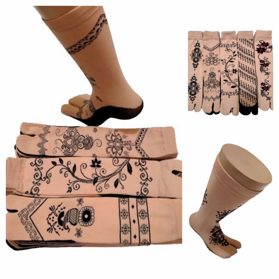 KAOS KAKI JEMPOL MOTIF BATIK HENNA / KAOS KAKI JEMPOL WARNA CREAM MOTIF /KAOS KAKI WANITA MUSLIMAH