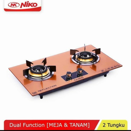 NIKO Kompor Gas Tanam 2 Tungku Kaca Reflection Gold 2.0 - Garansi 1 Tahun