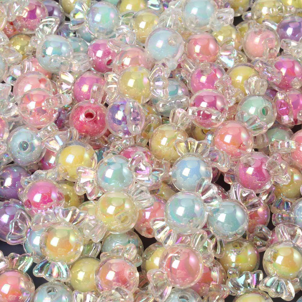 Mxbeauty Candy Acrylic Beads Colorful 10pcs Gelang Bentuk Gula Laser AB Plated Color Spacer Beads