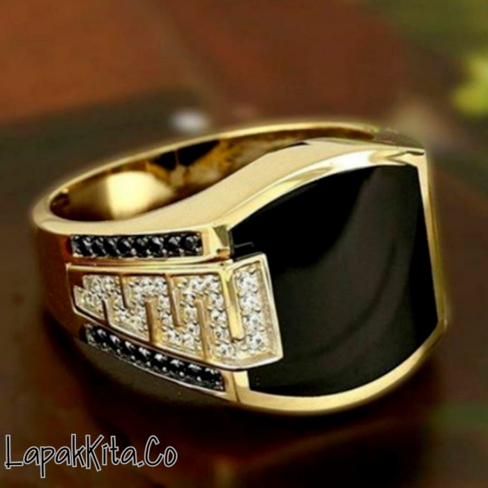Cincin Pria Titanium Batu Hitam / Cincin Titanium Pria Emas Batu Hitam - 8